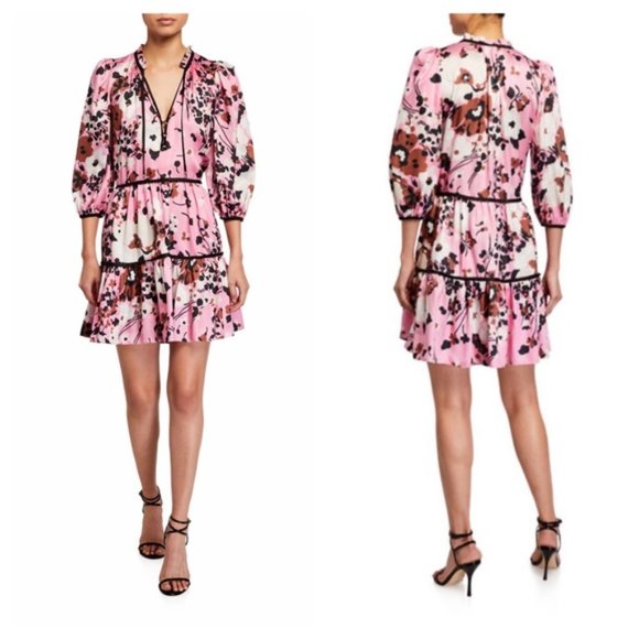 NEW VERONICA BEARD Hawken Floral Tiered Silk Dress - Picture 2 of 9